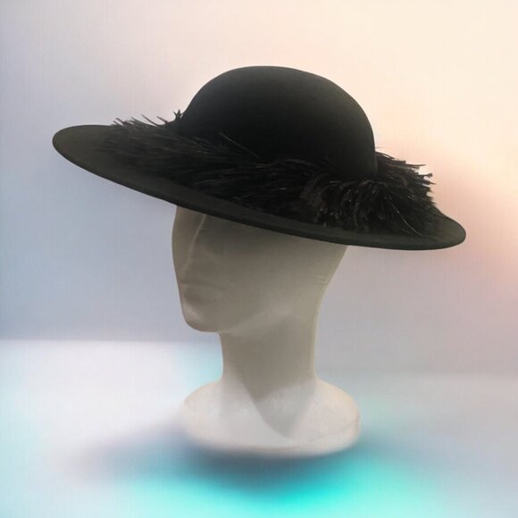 Vintage GEO. W. BOLLMAN Couture Delicate Feather Trim Black Wool Hat main image 4